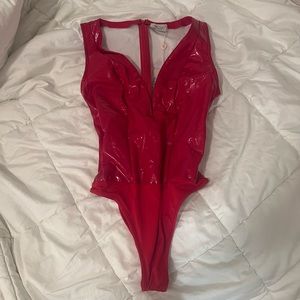 Oh Polly - Plunge Neck Vinyl Bodysuit